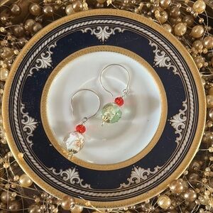 Art Glass and Red Crystal Earrings
